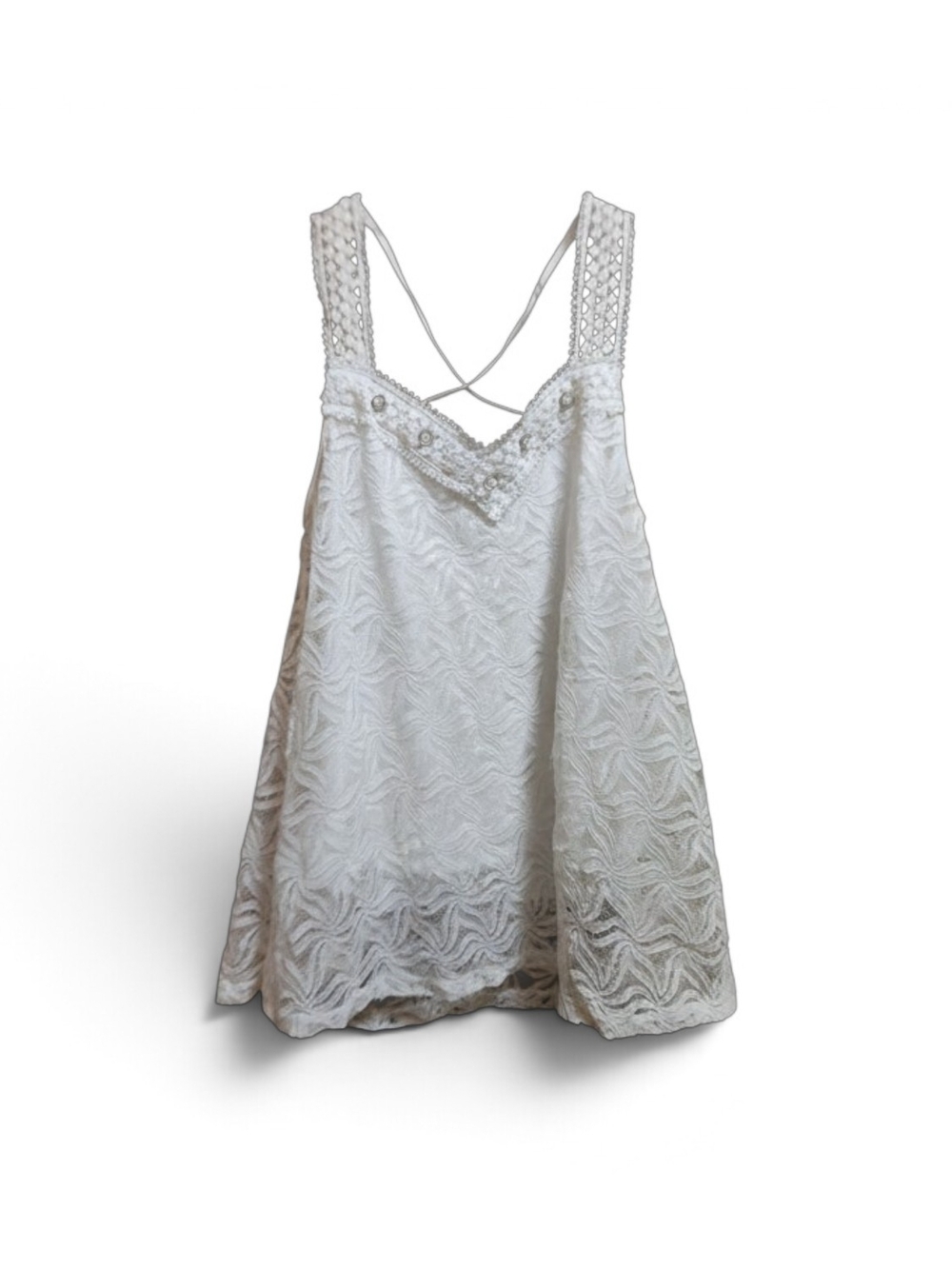 White Lace Sleeveless Chemise with Crochet Straps